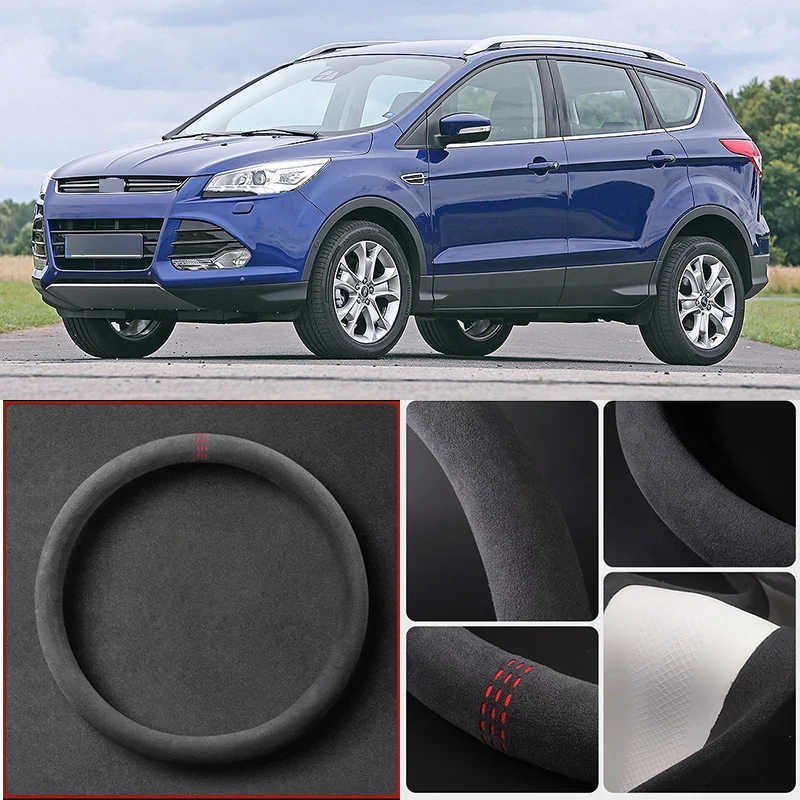 

Alcantara Anti-Slip Black Suede Leather Car Universal Steering Wheel Cover For Ford KUGA Car Accessories