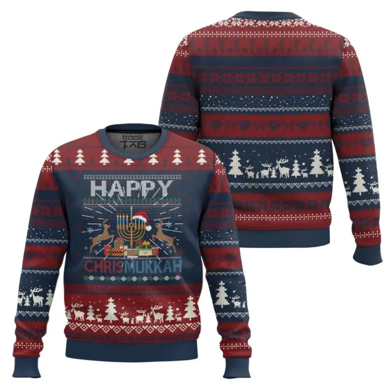 Weihnachts-Hirly-Pullover, Chanukka, Davids Star, jüdischer Laternenturm, Schneehirsch, Festival-Atmosphäre, weicher und bequemer Pullover