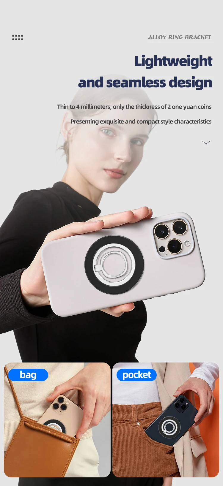 Mobiltelefon, zusammenklappbar, starker Magnethalter für Magsafe Fingerring 360 ° Rotationshalterung Magnetständer für iPhone 16 15 Samsung – Detail 9