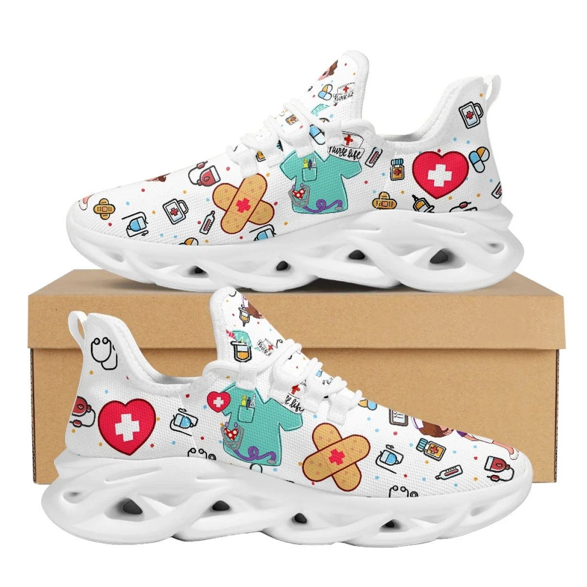 INSTANTARTS Cute Nurse Print Medical Supplies Pattern Women's Mesh Sneakers Casual Running Shoes for Female Light Nurse Footwear