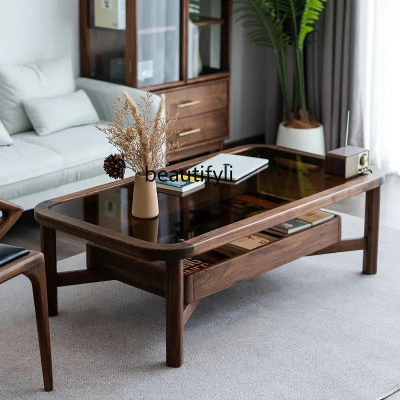 Nordic black walnut coffee table modern simple solid wood light luxury living room small apartment tea table