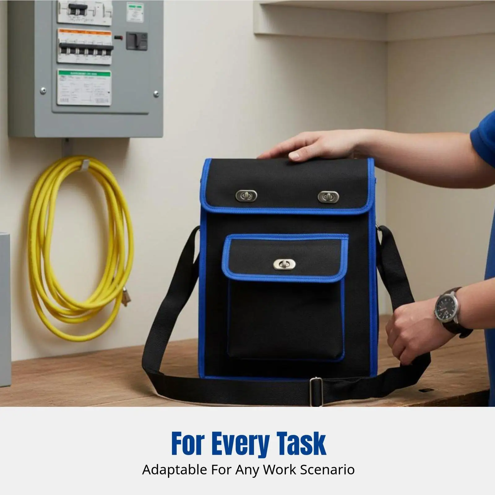 Multi Compartment Canvas Tool Organizer Bag for Maintenance Work with Reinforced Strap Heavy Duty Utility Pouch