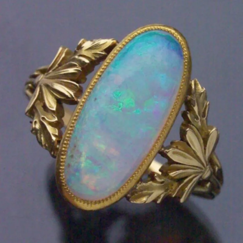 Vintage Hand Carving Faux Opan Women's Ring Elegant Daily Wear Party Jewelry Anniversary Gift
