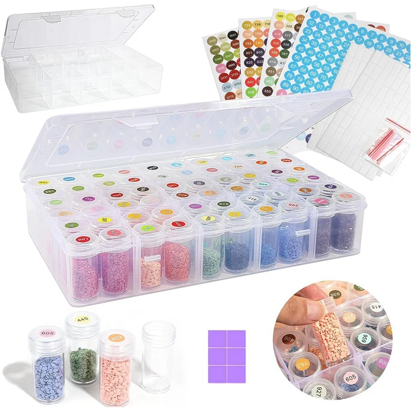 1Set Diamond Painting Storage Containers Box 60 Girds Bead Organizer With Diamond Painting Labels