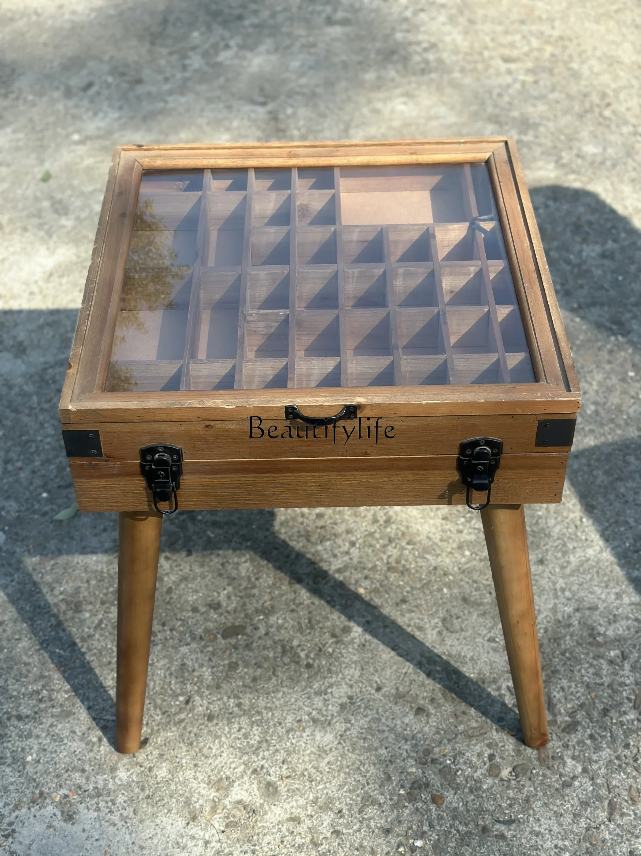 01Solid wood craftsmanship retro tea table multi-grid treasure storage cabinet, side table