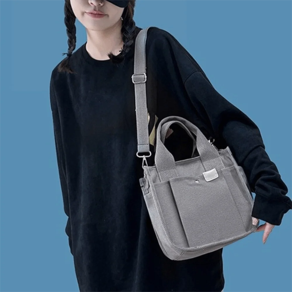 

Сумка через плечо в японском стиле с несколькими карманами, ручная парусиновая сумка на плечо большой вместимости, универсальная однотонная сумка-тоут на молнии