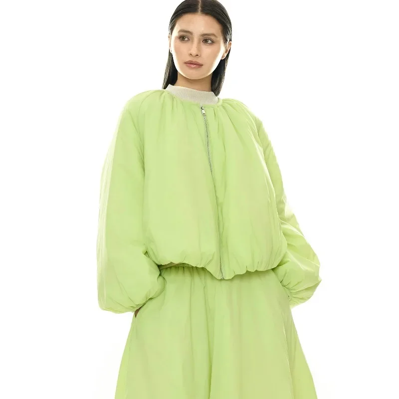 

Легкие теплые повседневные пальто, женская мода, короткая верхняя одежда с круглым вырезом и шнурком, женская одежда, зима 2025 года, светло-зеленый