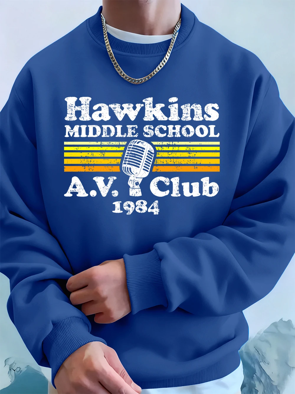 مدرسة هوكينز المتوسطة A.V. نادي يطبع رجل هوديس الخريف Crewneck البلوز أساسيات الصوف فضفاض البلوز الملابس الرجالية الكورية #1