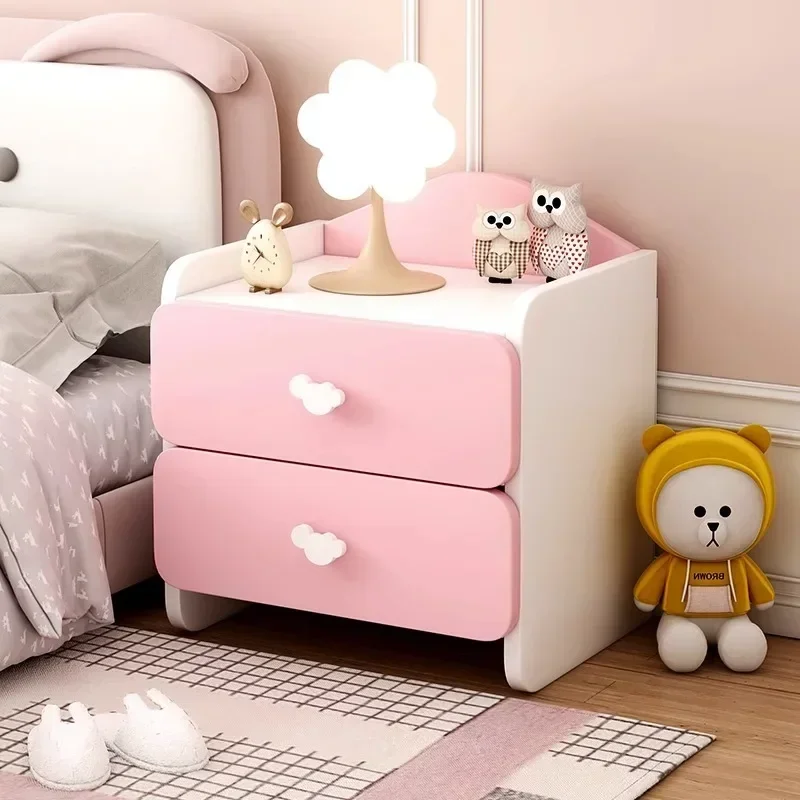 Modern Nightstand with Double Drawers Cute Kid's Bedside Table Multi-Functional White Cabinet for Girls' Bedrooms