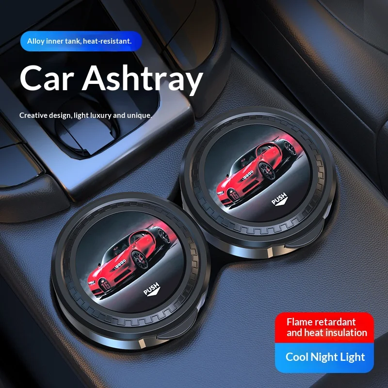 Automotive Supplie Multi-functional Car Ashtray with Lid LED with Light Portable One-click Lid Opening Personalized and Creative