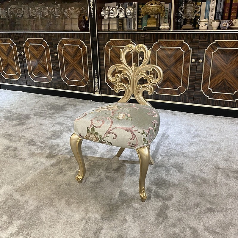 French fabric embroidery makeup stool, European solid wood carving stool, bedroom neoclassical shoe changing