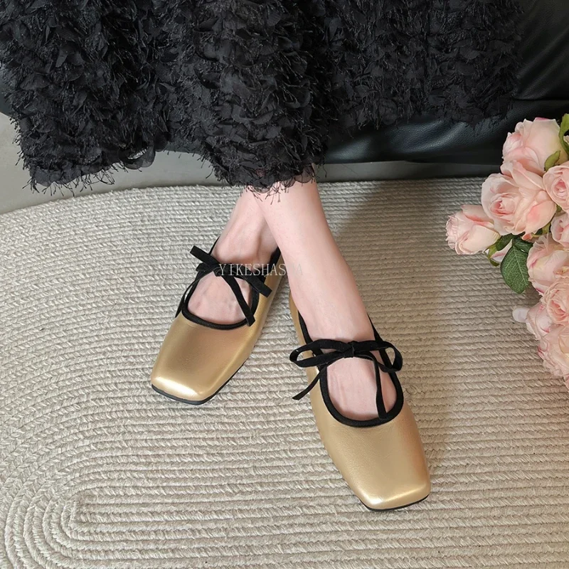 2024 New Women Mary Jane Shoes Soft Casual Outdoor Dress Flat Ballet Shoes Square Toe Shallow Slip on Flats Zapatos De Mujer