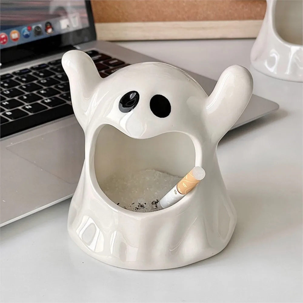 Creative Cute Ceramic Flower Pot Vase Halloween Amusing Ghost Ashtray Handicraft Ornaments Home Decoration Accessories