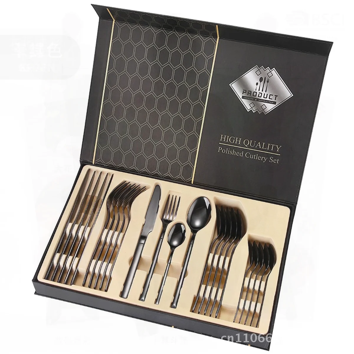 

Stainless Steel 24-Piece Tableware Set - 6 Steak Knives Forks & Spoons Modern Minimalist Design for 6 People Knight Silver Gold