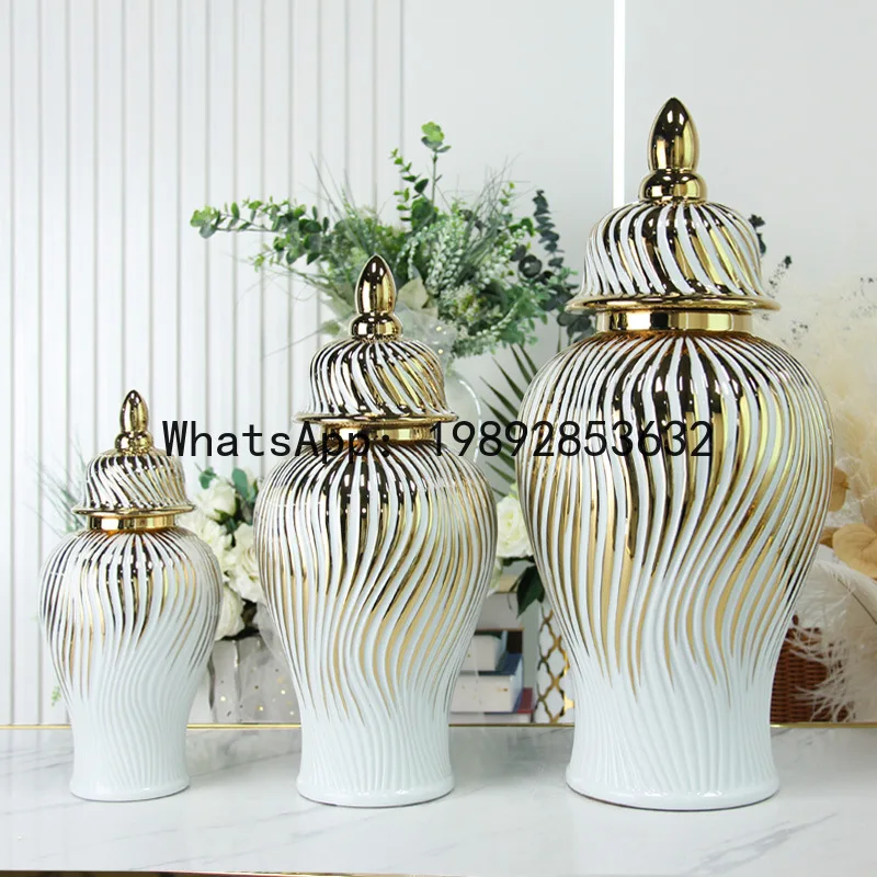 Ceramic General Jar Golden Ginger Jar Storage Tank Flower Vase Ceramic Handicrafts Storage Containers Home Decoration