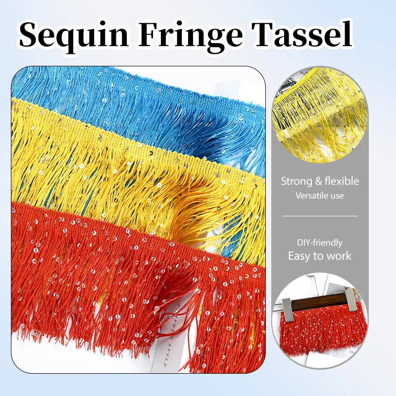 

1/2Meters 20cm Sequins Fringe Tassels Latin Dress Lace Trim Decorative Tassel Sofa Curtain Decoration Fringes Sewing Accessories