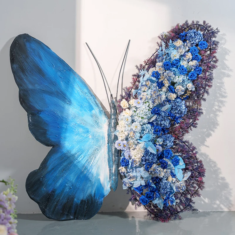 giant butterfly shopping mall window Internet celebrity photo clock in simulation flower color butterfly ornament