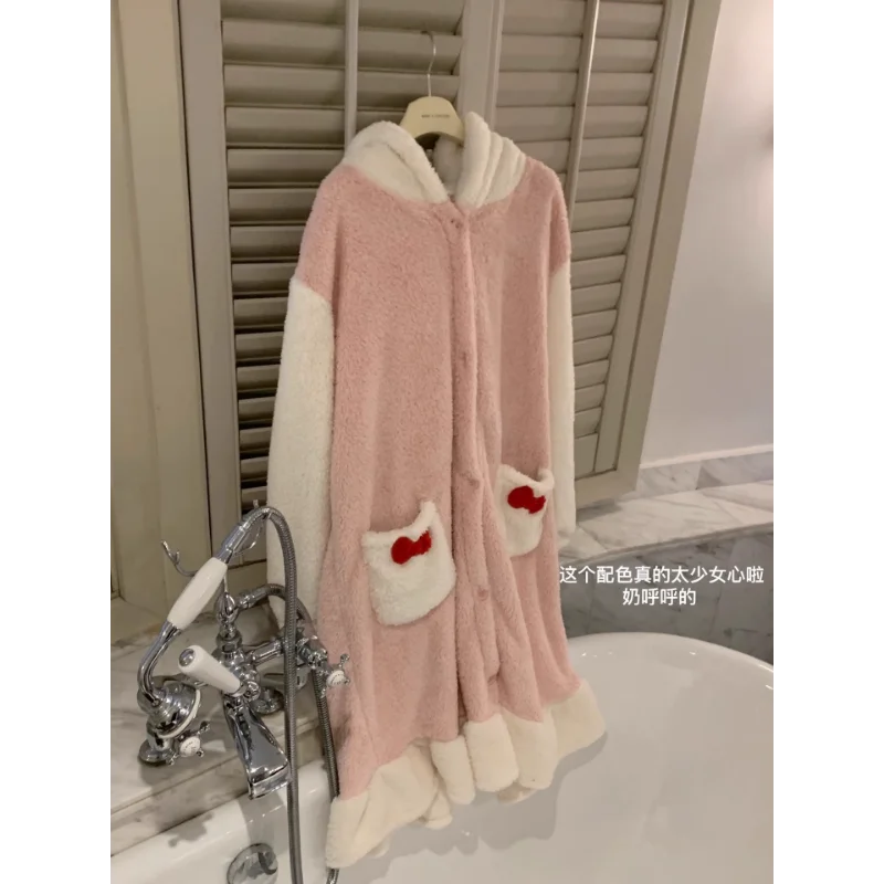 Hello Kitty pajamas women\'s winter new plush cute nightgown learn Sanrio bathrobe jade cinnamon dog loungewear nightdress