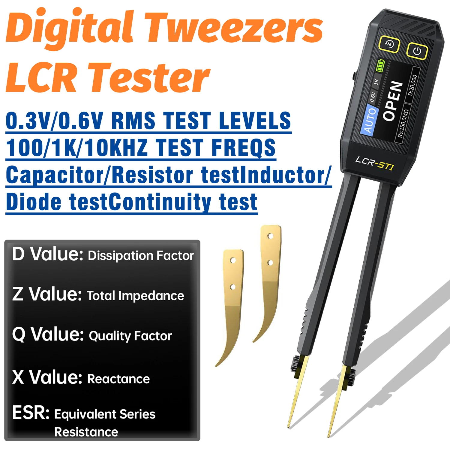 FNIRSI LCR-ST1 Mini Smart Tweezer LCR SMD ESR Tester Resistance Capacitance Inductance Continuity Diode Test Measurement Tools