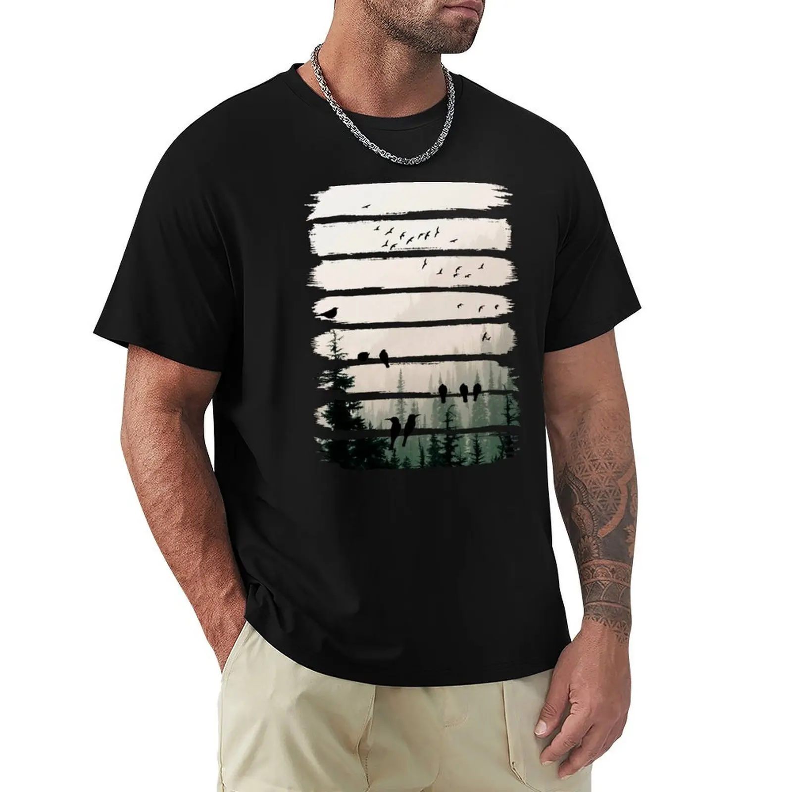Birds Watching Birds At Sunset T-Shirt Vintage Style Printed Top