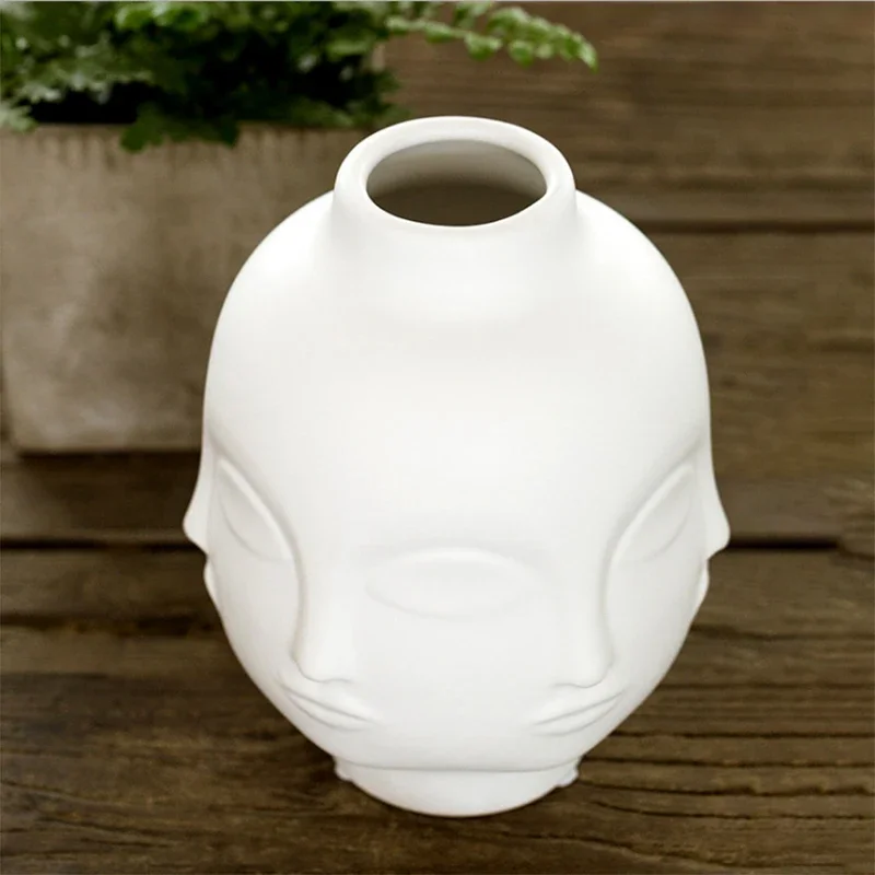 Nordic creative home decoration Face Shape Designs Ceramic Vase Porcelain decoration home corridor vases for flowers White Tools