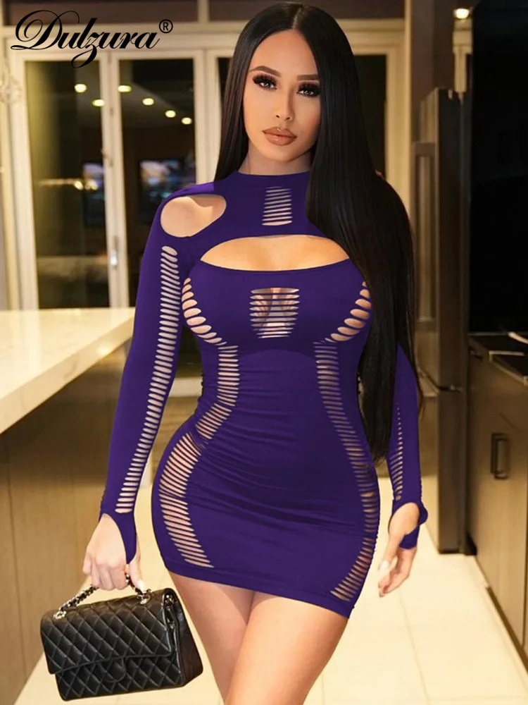 Dulzura Solid Cut Out Mini Dress 2023 Summer Women'S Clothing Outfits Hole Hollow Out Pure Color Sexy Clubwear Birtyday Party