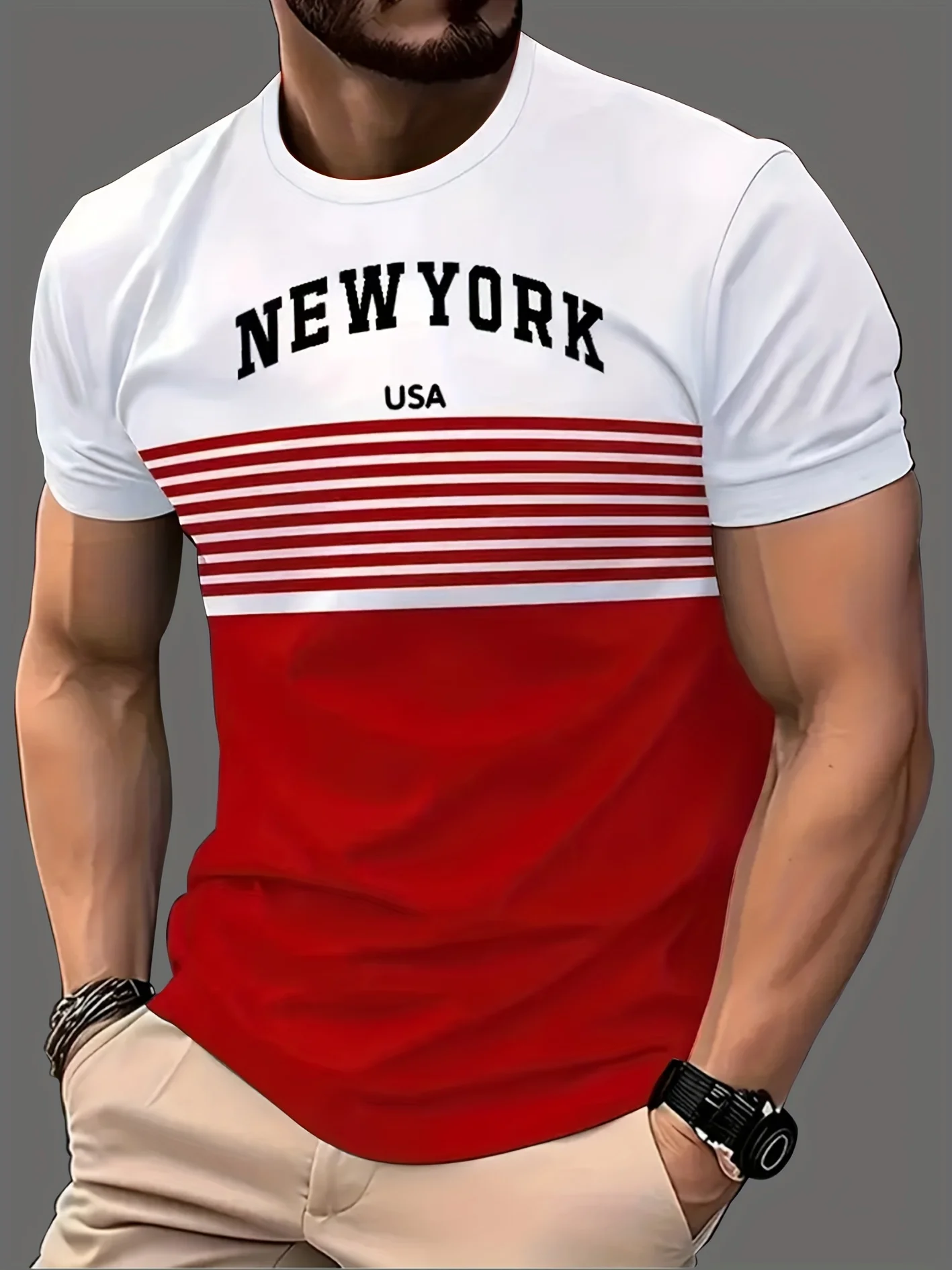 تي شيرت قصير الأكمام للصيف والصالة الرياضية والأنشطة الخارجية (أسود/أبيض/أحمر)، ملابس رياضية خارجية | مظهر رياضي | نسيج قابل للتنفس #2