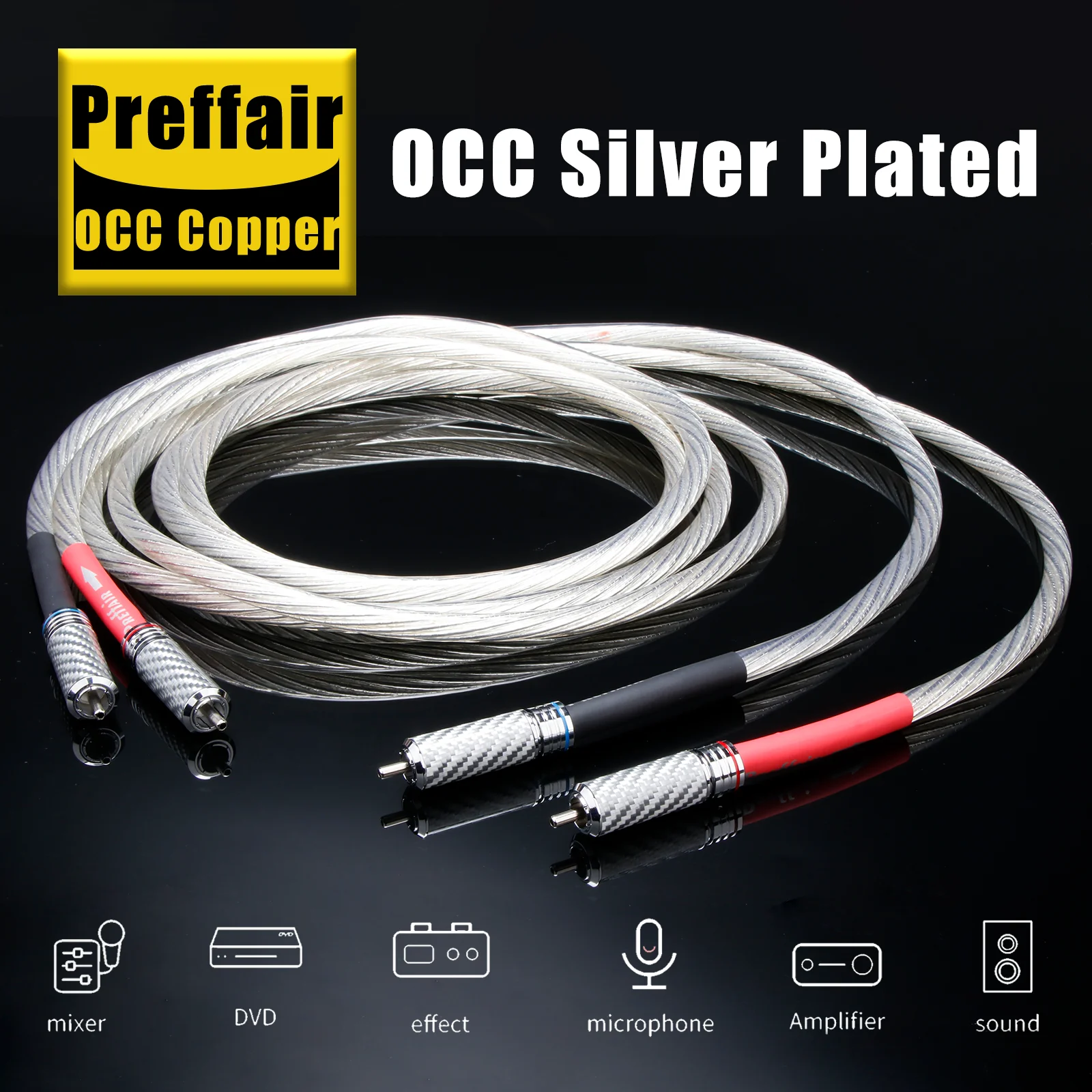 

Preffair RCA Cable OCC Silver Plated Reference Interconnect RCA Audio Cable With White Carbon Fiber Rhodium Plated RCA Connector