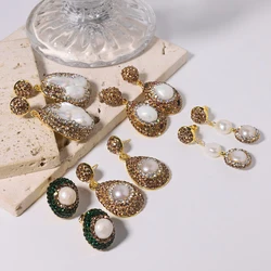 Natural Freshwater Baroque Bordered Zircon Earrings Korean Style Women Luxury Jewelry Fashion Ladies and Girls Gift