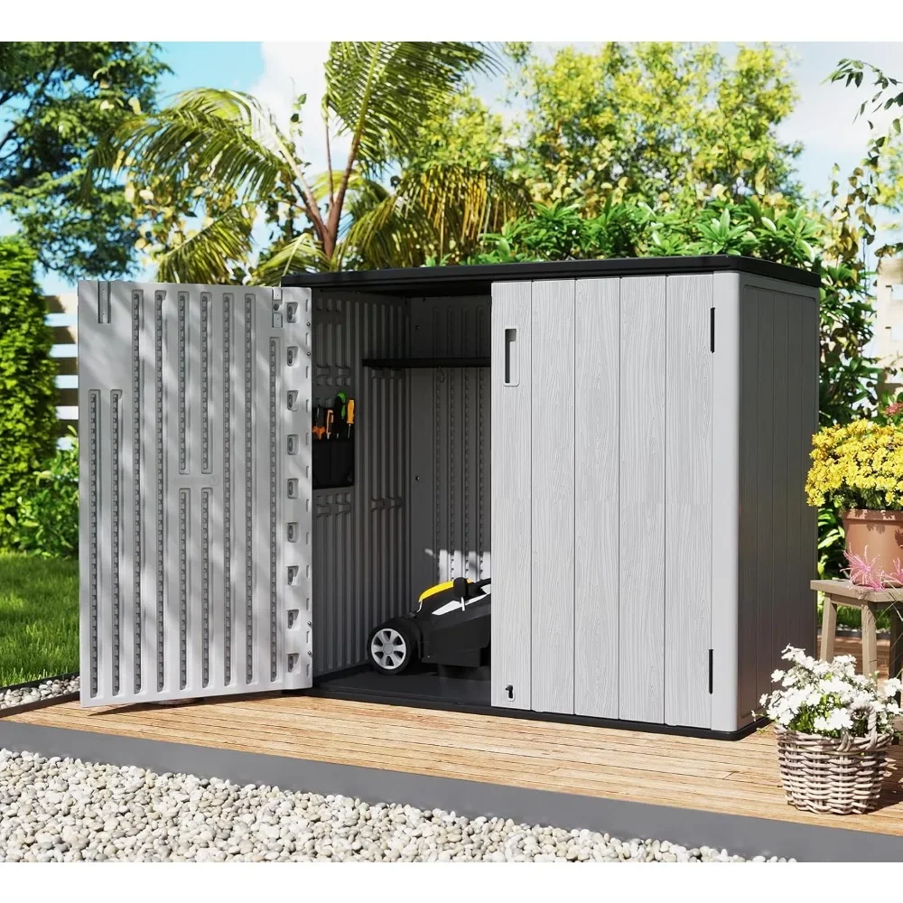 

37 Cu.ft Outdoor Storage Cabinet with One Tool Kit, Horizontal Storage Shed for Garage, Bike, Garbage Cans, Garden Accessories