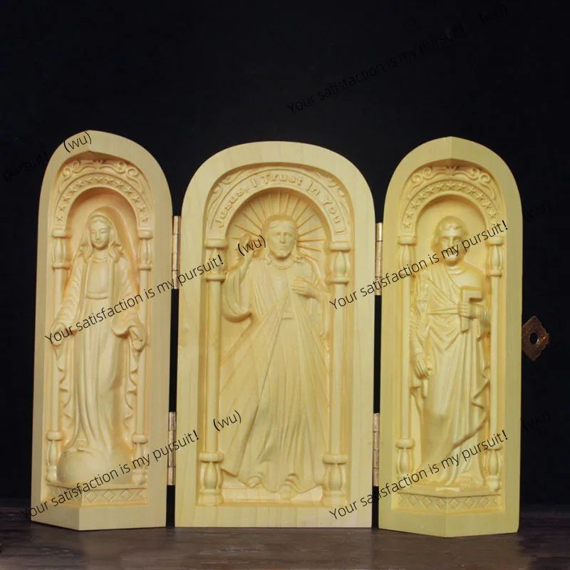 Christmas gift three open box craft ornament Virgin Joseph portable mini wood carving ornament