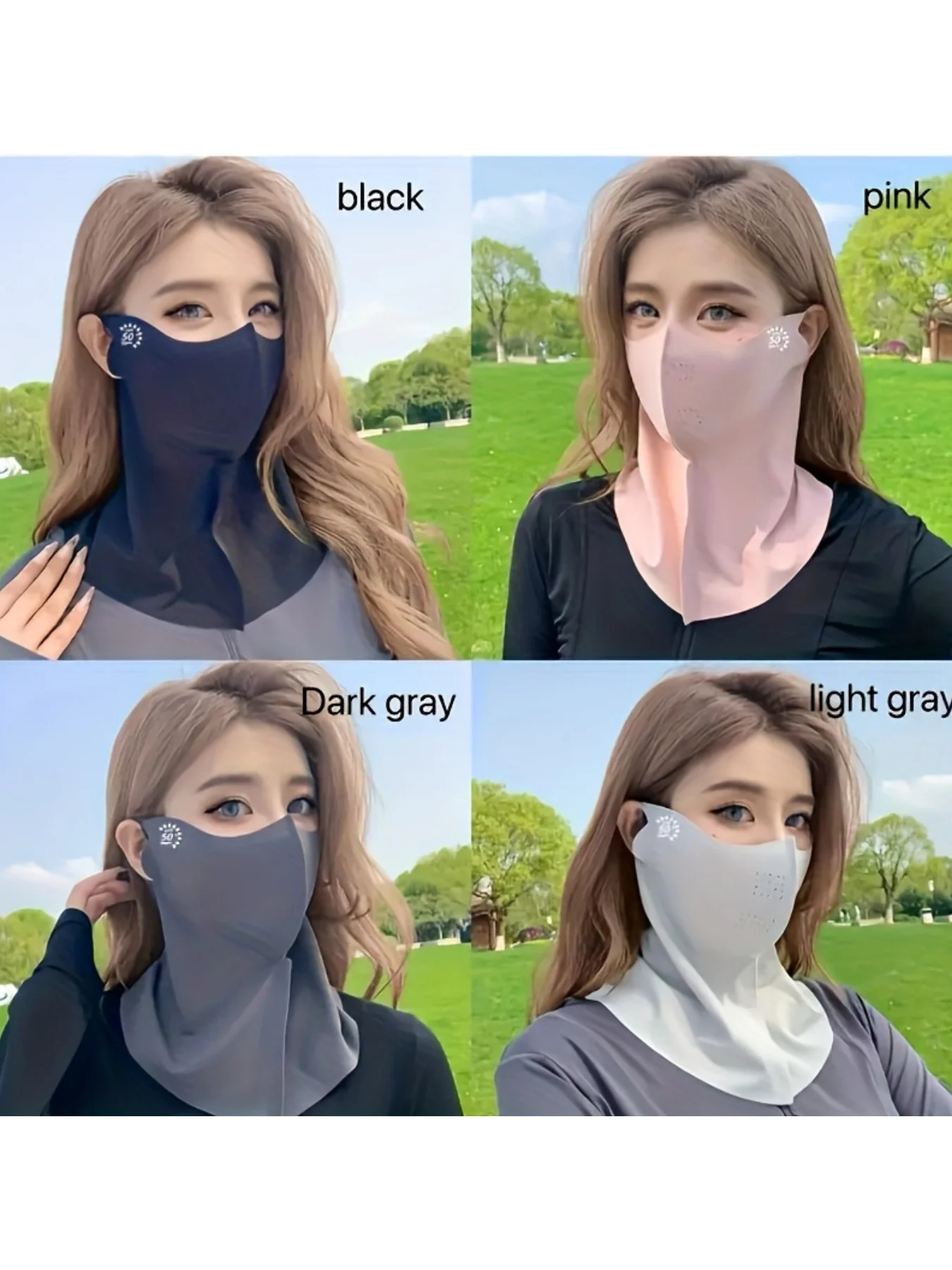 AliExpress NONE Summer new seamless ice silk mask, half face and neck protection sunscreen mask, breathable three-dimensional sunshade mask, cyc