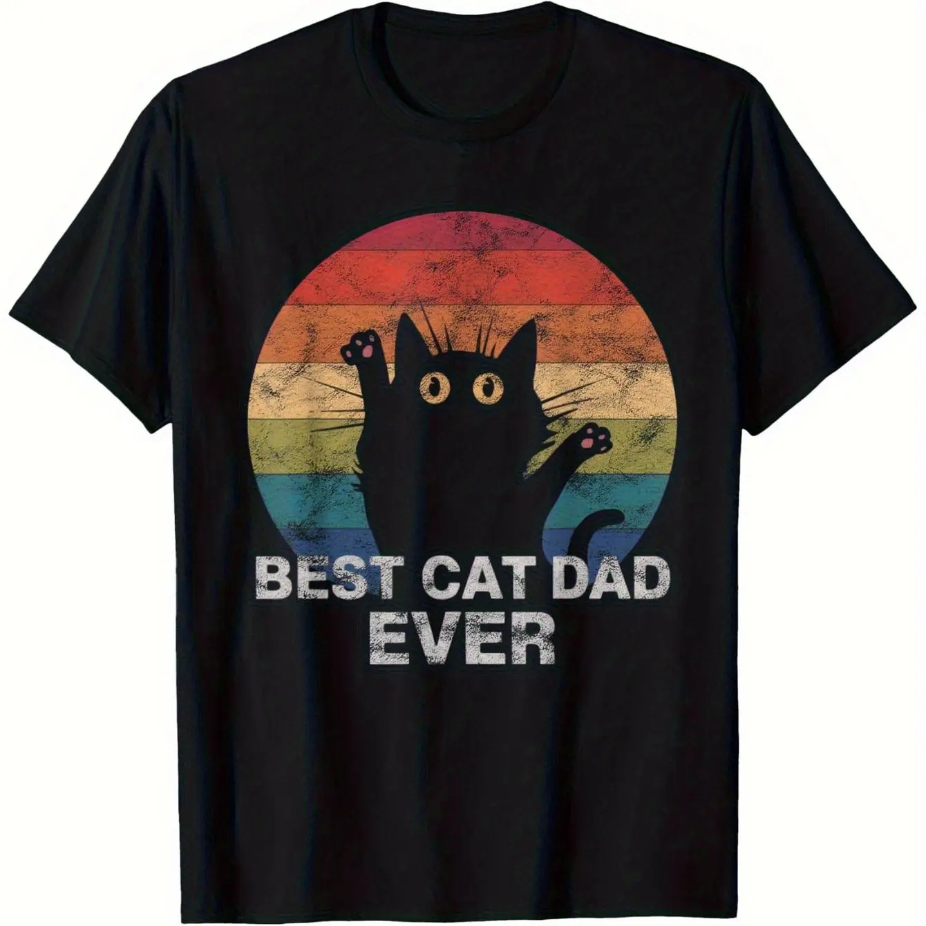 The Best Cat Dad Retro Pattern T-shirt - Fun Pet Enthusiast Gift with Retro Cat and Sunset Print - Cat Dad Gift for Cat Owners