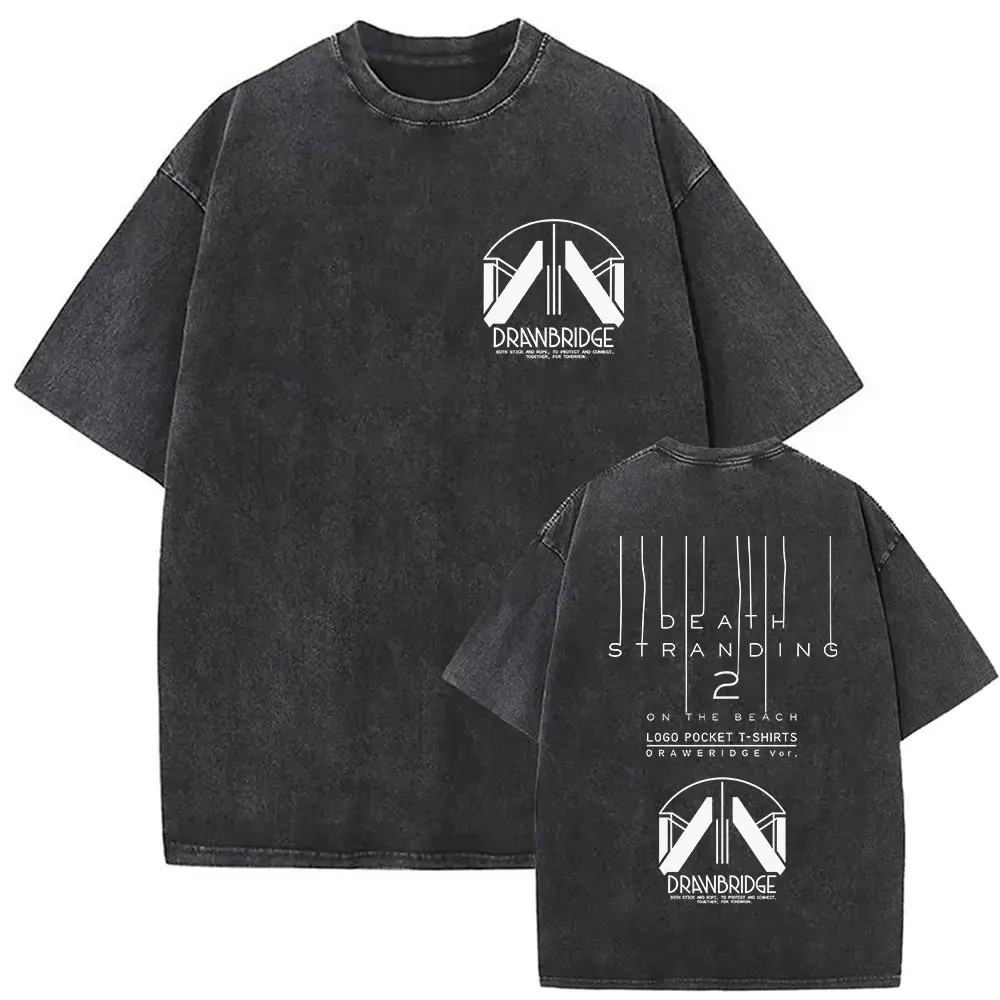 Game Death Stranding 2 Vintage Washed T Shirts DHV MAGELLAN Double Sided Print T-Shirt Men Women Fashion Oversized Cotton Tshirt