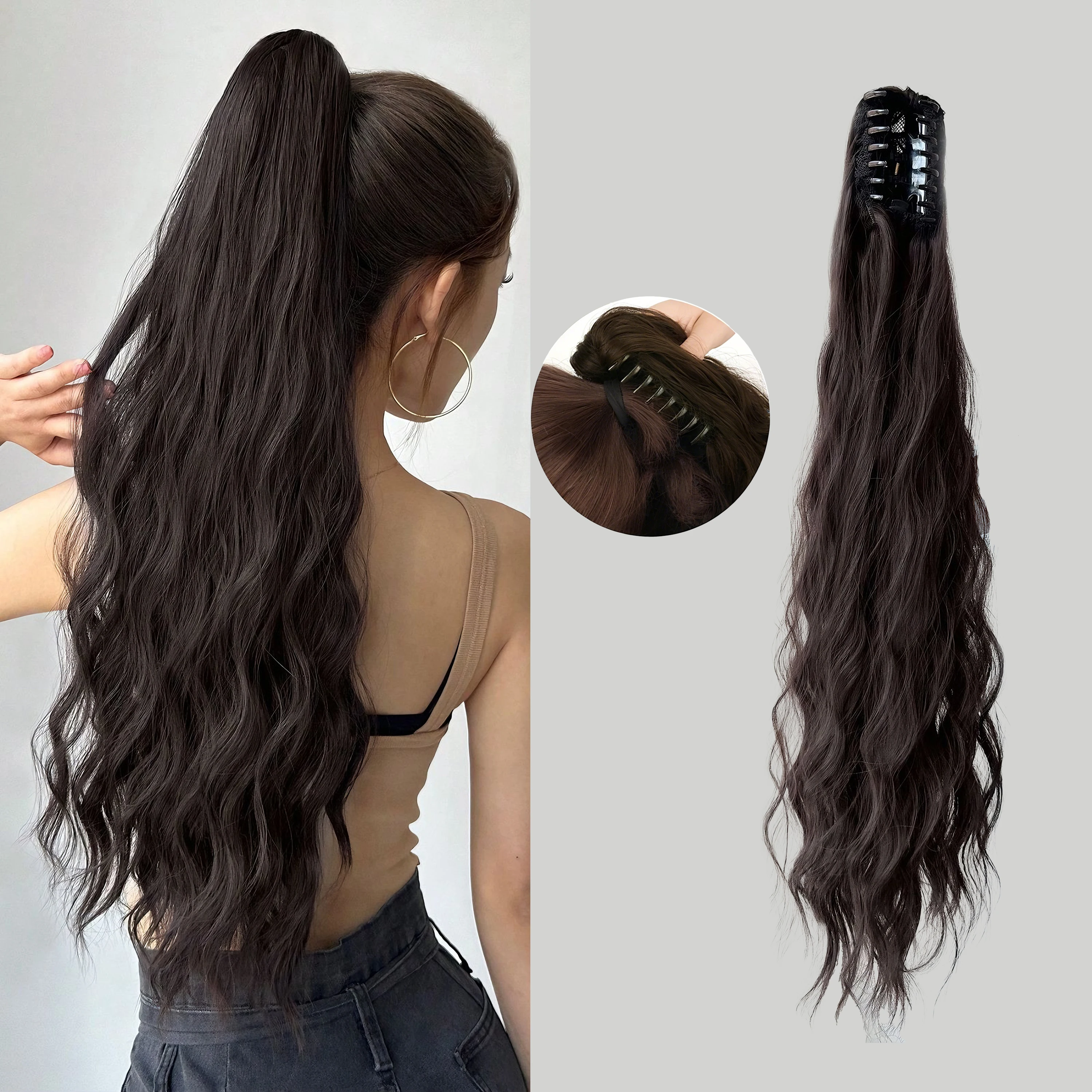 

Длинный хвост 18/30 дюймов, вьющийся волнистый зажим для когтей на искусственном хвосте, натуральный пушистый синтетический конский хвост для женщин