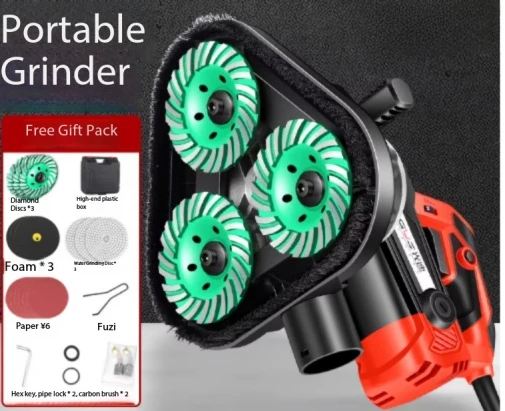 Concrete Floor Renovation Grinding Stone Handheld Three-Head Dust-Free Cement Grinder Epoxy Floor Grinder