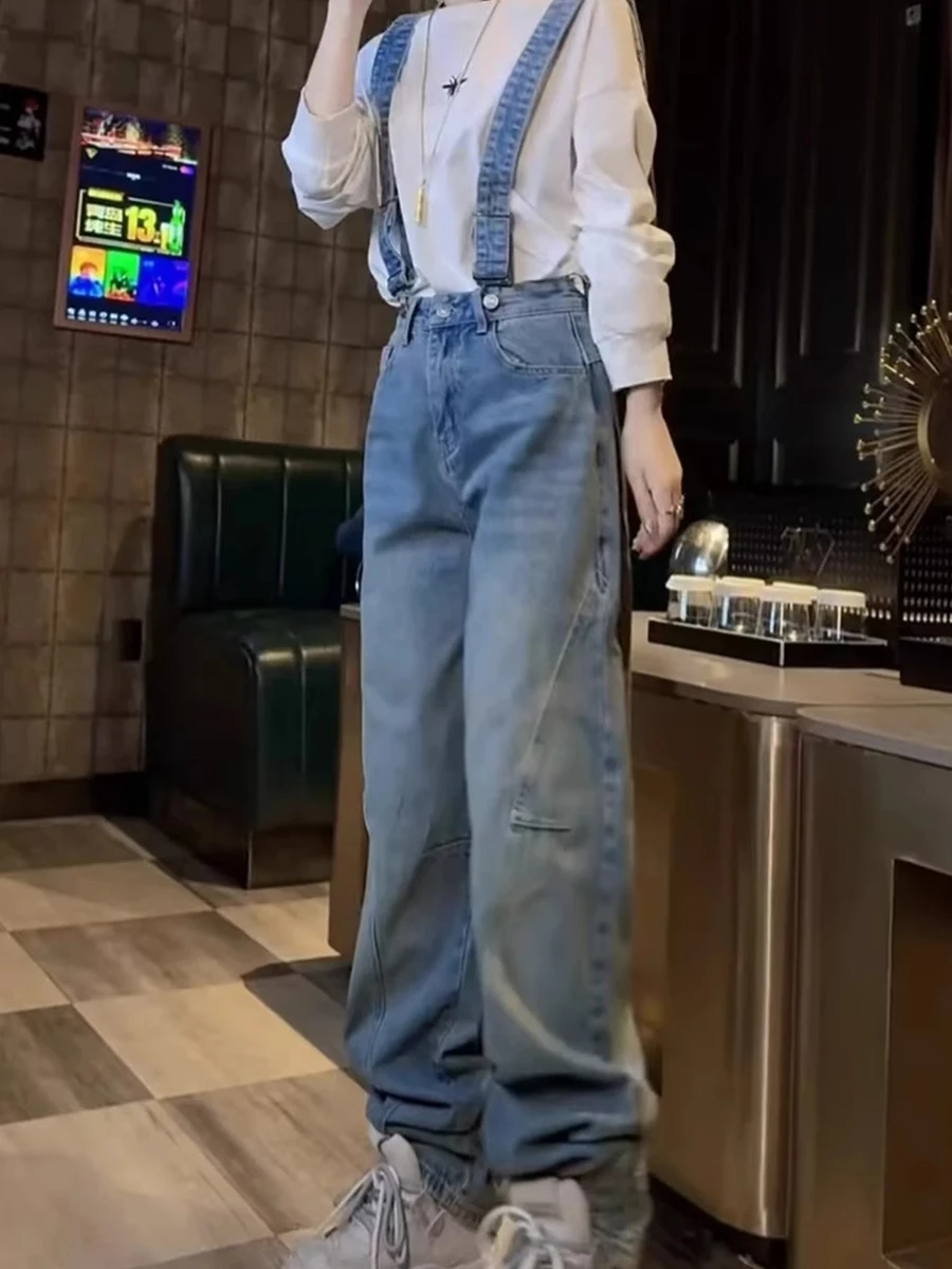 

Весна 2025 г., женские свободные широкие комбинезоны больших размеров, утягивающий дизайн, высокая талия, длинные брюки в Корейском стиле