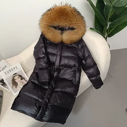 Menina Bonita neue Winter jacke Frauen Echt fuchs Pelz Waschbär Pelz Kragen Kapuze dicke warme Ente Daunen lange Oberbekleidung abnehmbar