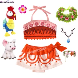 New Moana 2 Dress Girl Moana Princess Dress Cosplay baby One-Shoulder Suspender Dress Accessories Set Party Beach Clothing