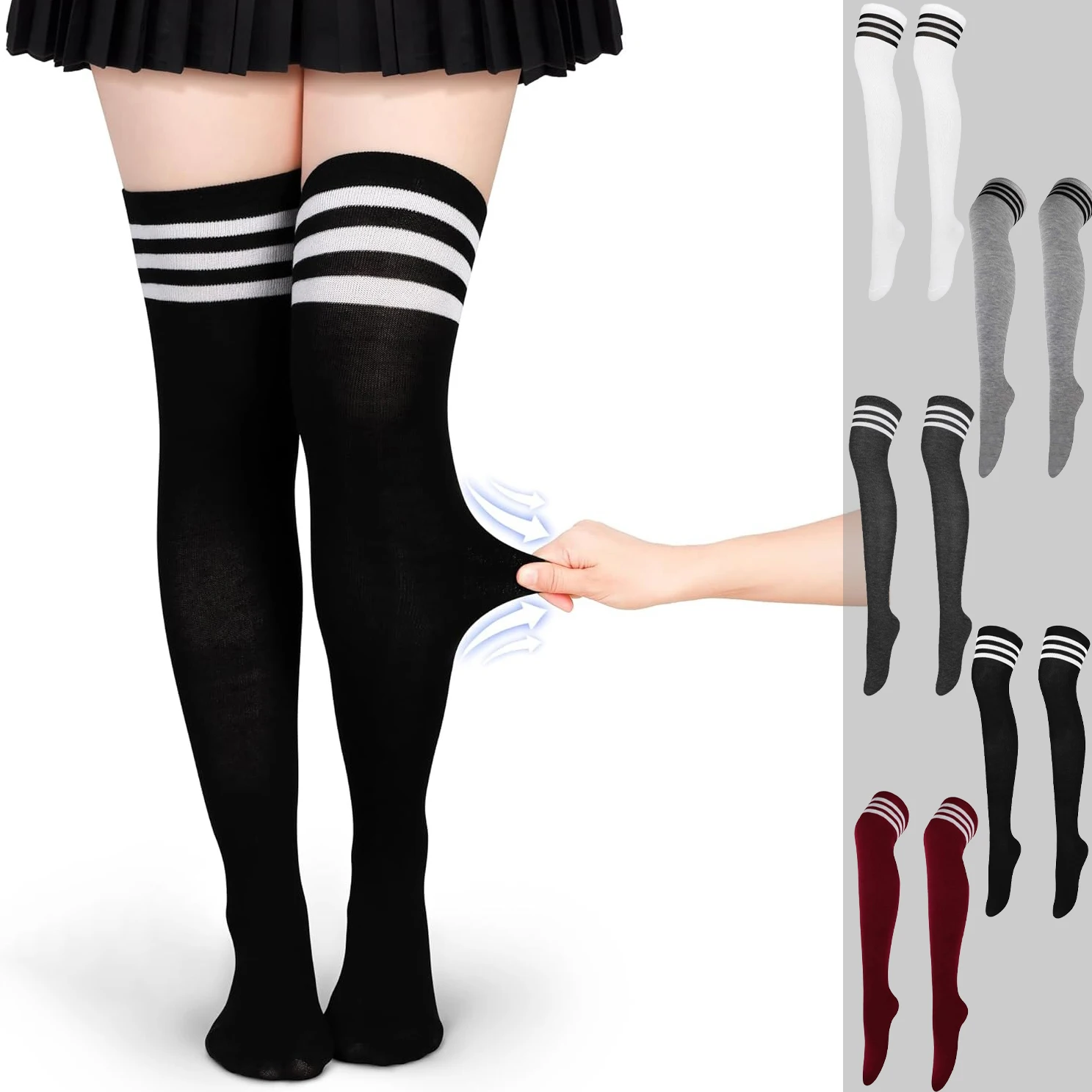 

1 Pair Autumn Winter Thigh High Over Knee Striped Socks Women Sexy Long Stockings Female Women's Leg Warmers, Black, White