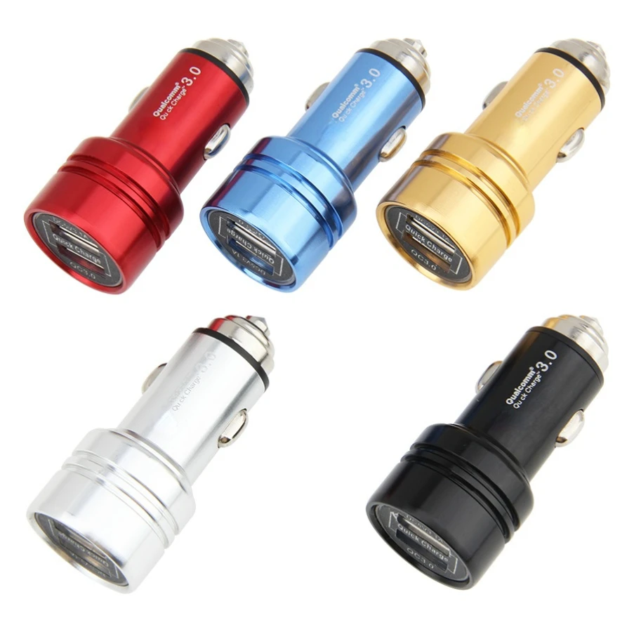 

300pcs/Lot Wholesale Metal Quick Charge 3.0 Car Charger Dual USB Ports QC 3.0 Car Charger Adapter for iPhone/Galaxy etc.