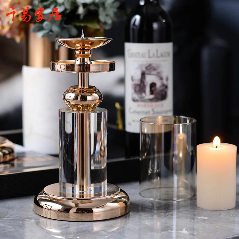 Nordic INS Crystal Candle Holder Metal Gold Candlestick Decoration Candlelight Dinner Decoration Wedding Centerpieces Gift FC521