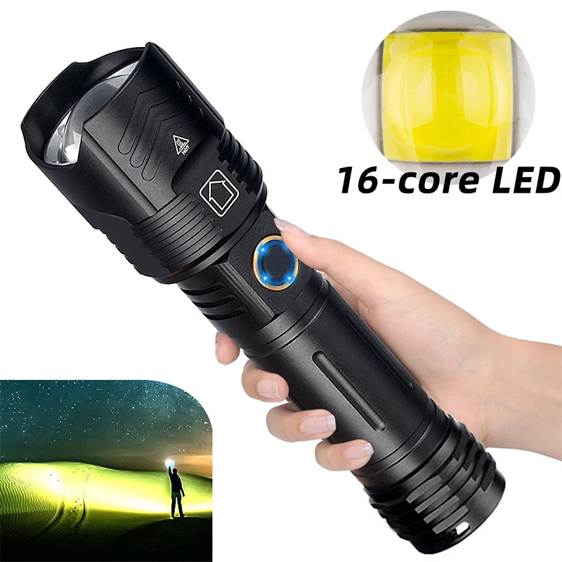 Imagem -02 - Poderoso Led Usb Lanterna Recarregável Long Shot Tactical Torch Long Zoom Lanterna High Lumens Lâmpada para Acampamento ao ar Livre