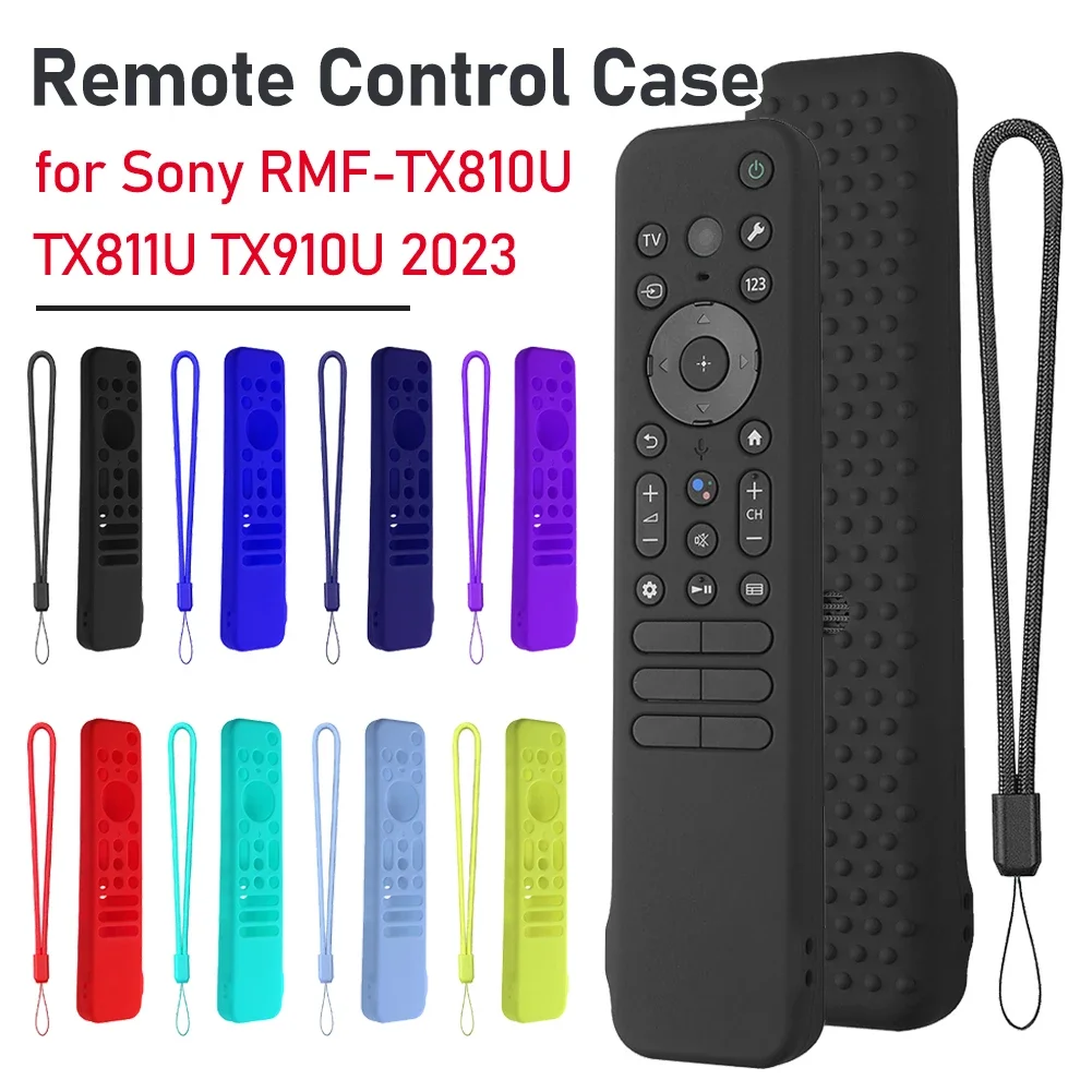 Silicone Remote Case for Sony RMF-TX810U TX811U TX910U TV Remote Cover w/ Lanyard Protective Case Shockproof Smart TV Accessory