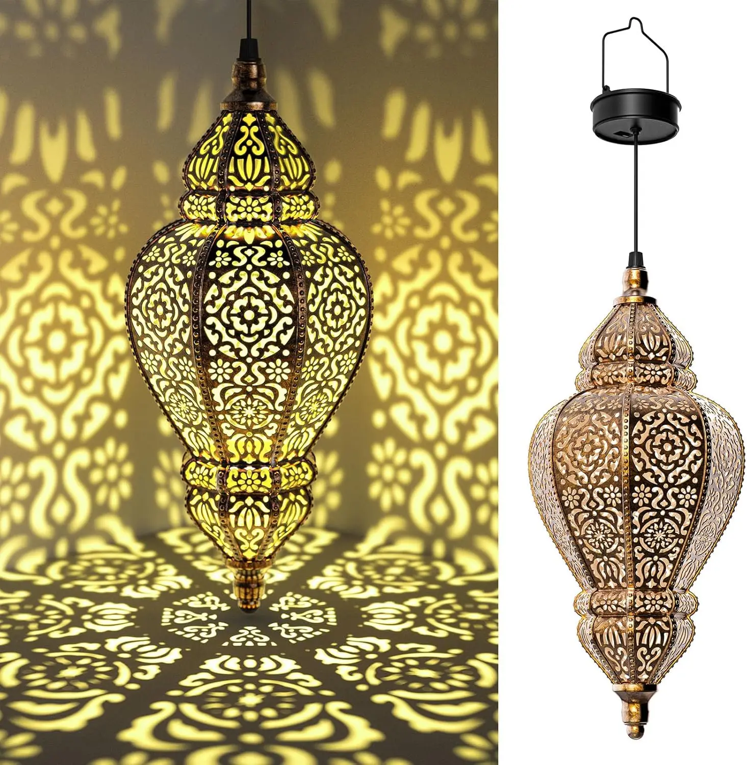 

Moroccan Solar Lights Outdoor Lantern Gold Garden Decor Waterproof Patio Pathway (2-Pack)