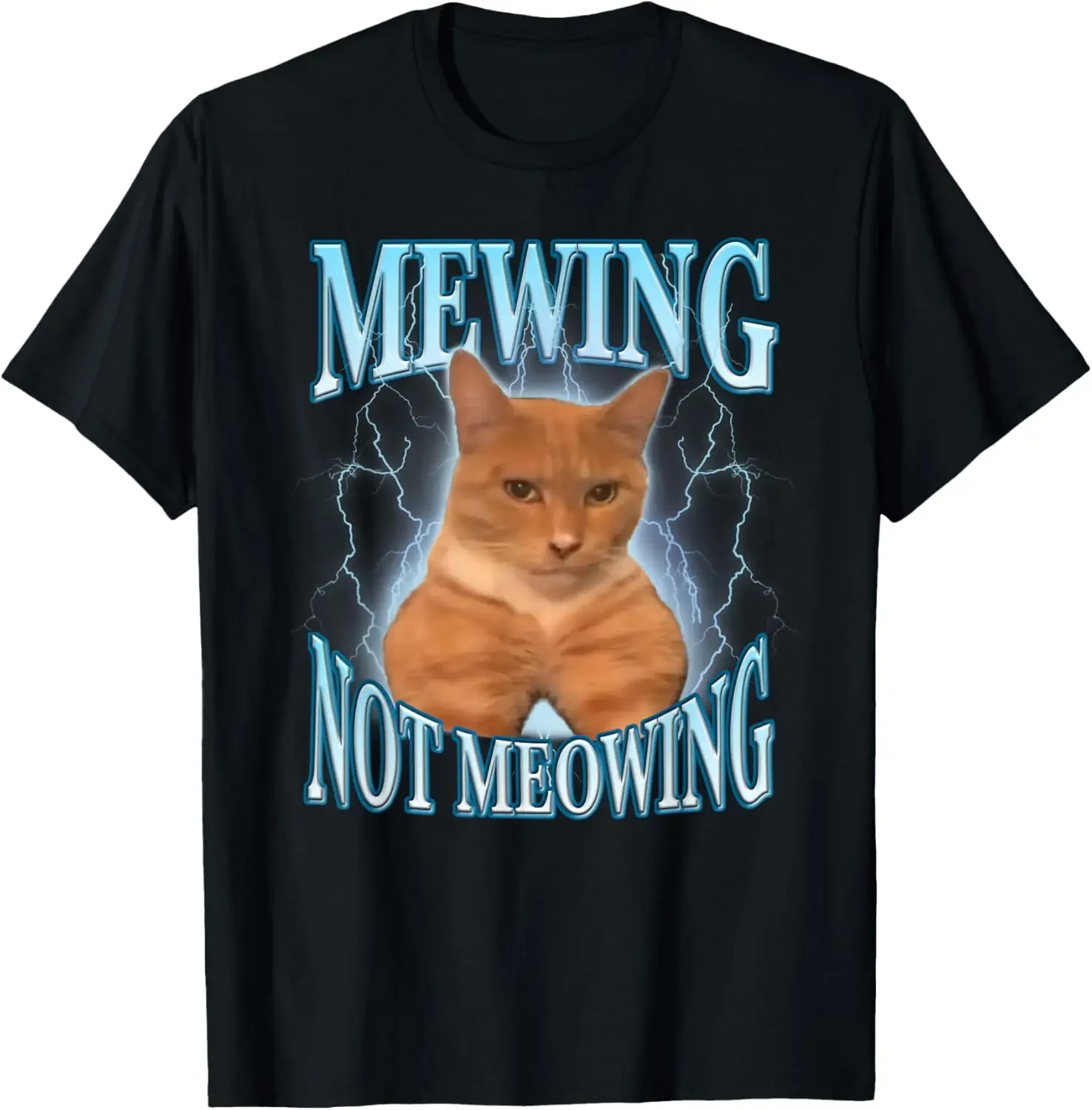 Funny Cat Meme Mewing LooksMax Meowing Cat Trend T-Shirt Unisex Fashion Casual Short-sleeved Crew-neck Top