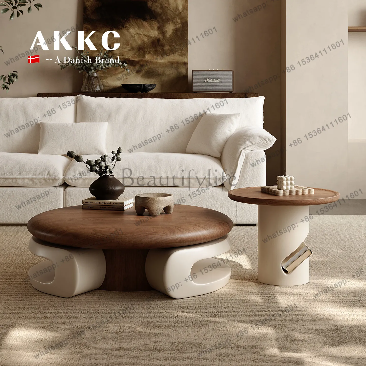 

Medieval cream wind coffee table combination size round home living room designer retro coffee table