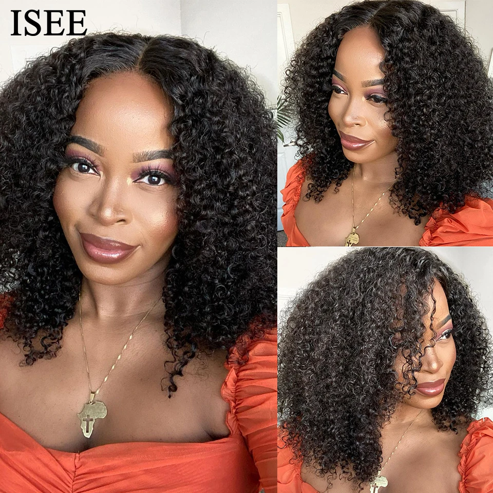 ISEE HAIR Kinky Curly Lace Front Human Hair Wigs 180% Density Brazilian Kinky Curly 4X4 Lace Closure Wigs For Women Human Hair