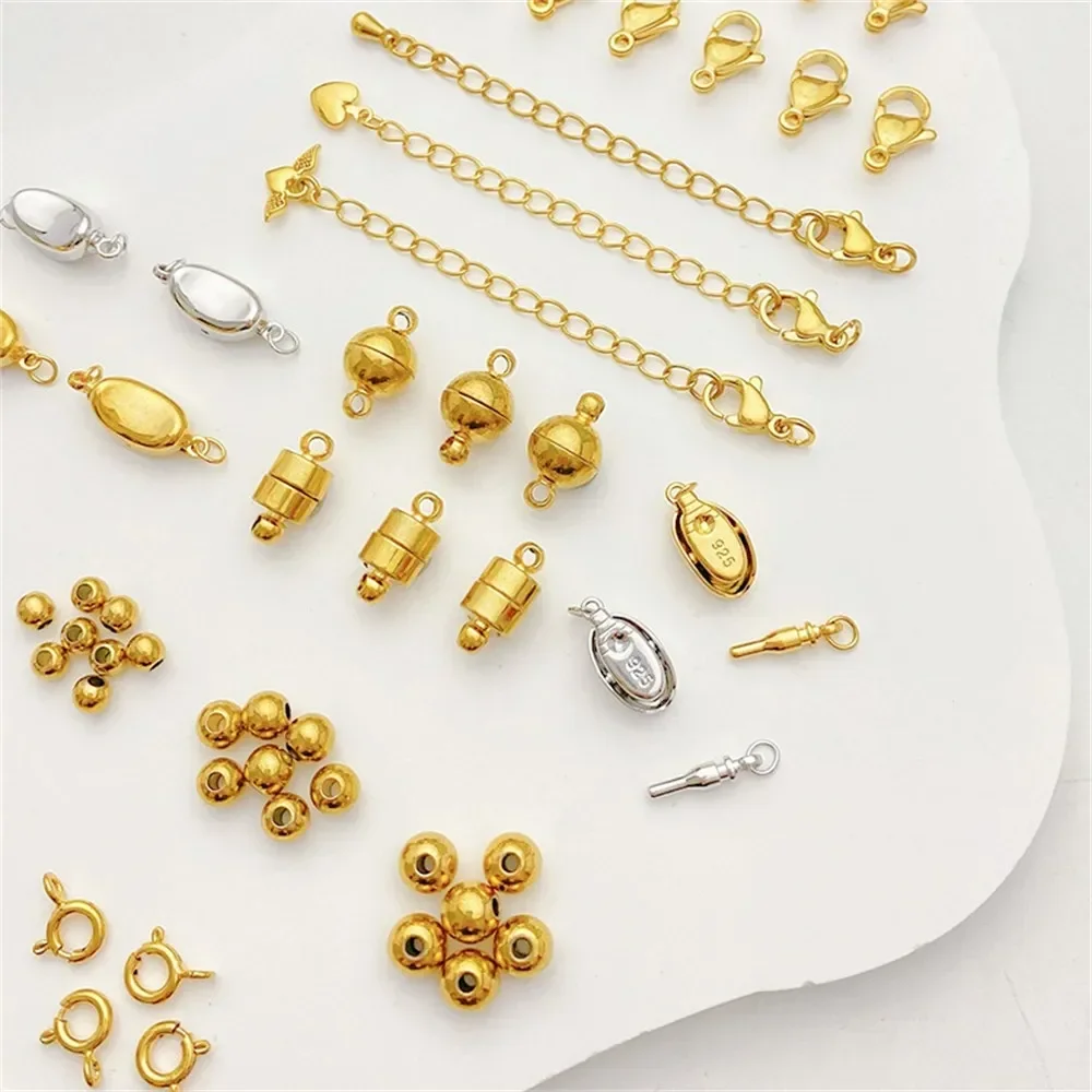 Hebilla de lingote de oro al vacío de 24k, hebilla magnética, hebilla de langosta, espaciador de cuentas hecho a mano, collar de mano DIY, accesorios de Material de joyería