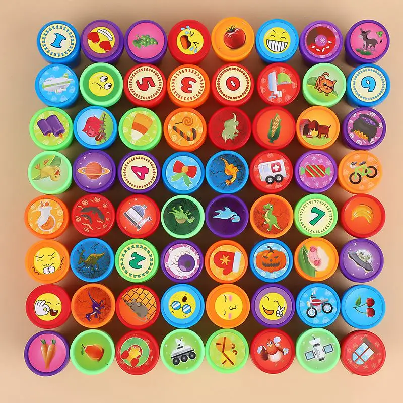 12/24pcs Cartoon Animal Fruit Children Toy Self-ink Stamps School Prize Gift Kids Birthday Party Favors Goodie Bag Pinata Filler